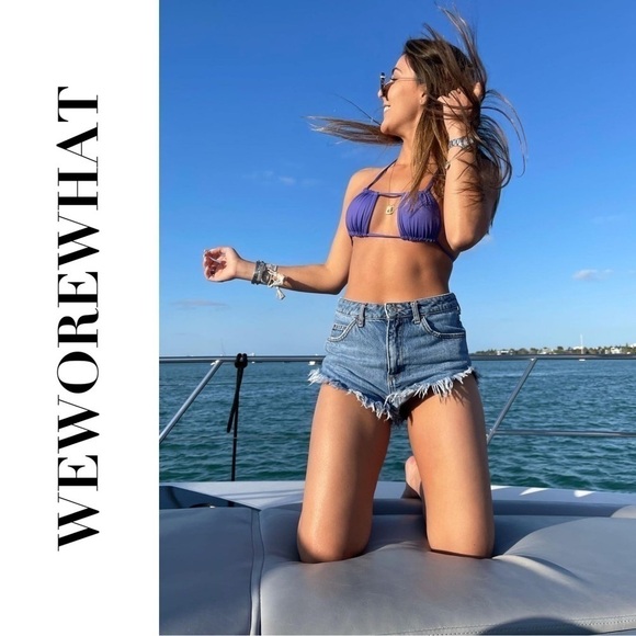 WeWoreWhat Ruched Bandeau Bikini Sapphire Blue XS NWT - Picture 2 of 15